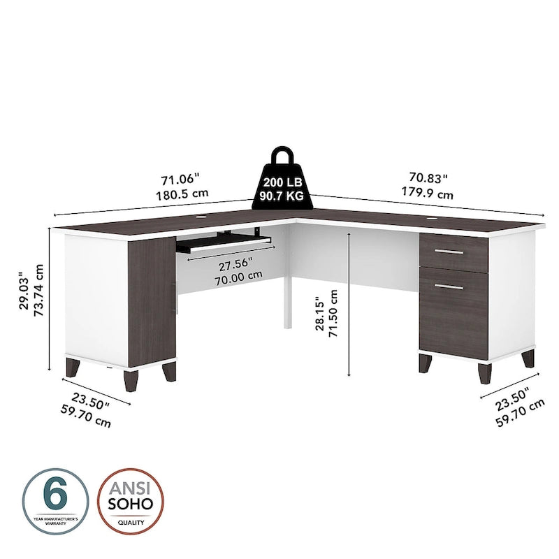 Bureau d'angle en L de 183 cm avec rangement