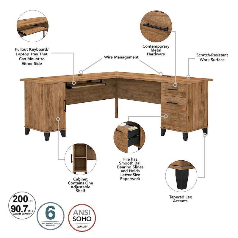Bureau d'angle en L de 183 cm avec rangement