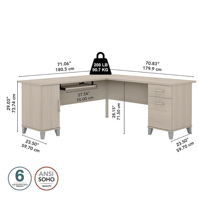Bureau d'angle en L de 183 cm avec rangement