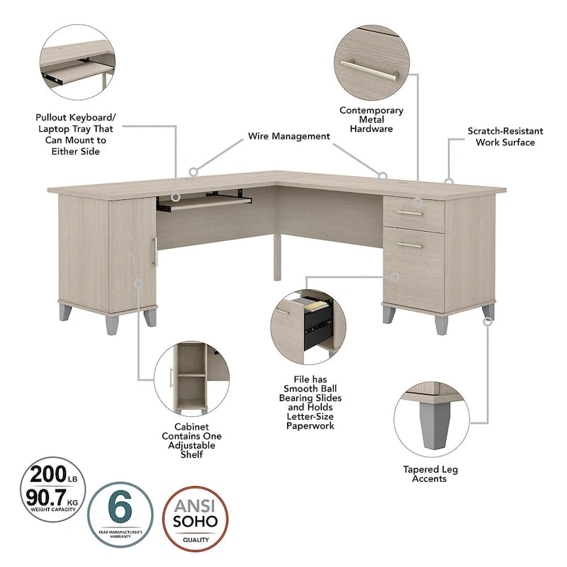 Bureau d'angle en L de 183 cm avec rangement