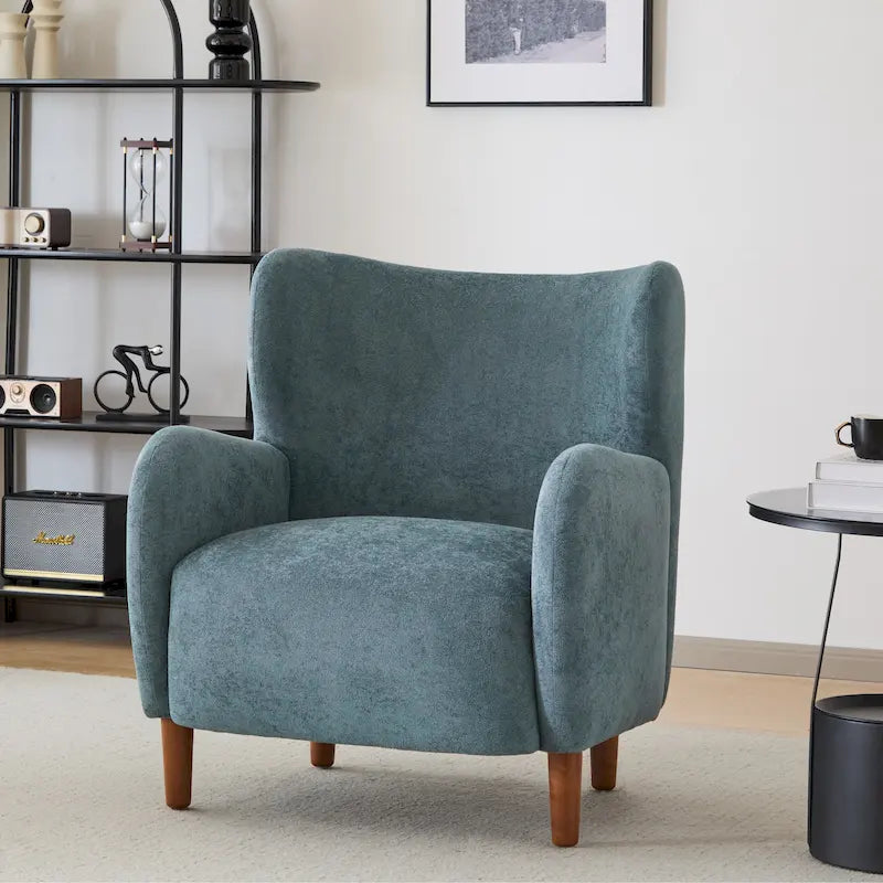 Fauteuil club capitonné avec velours moelleux et pieds en bois massif
