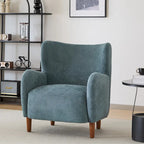 Fauteuil club capitonné avec velours moelleux et pieds en bois massif