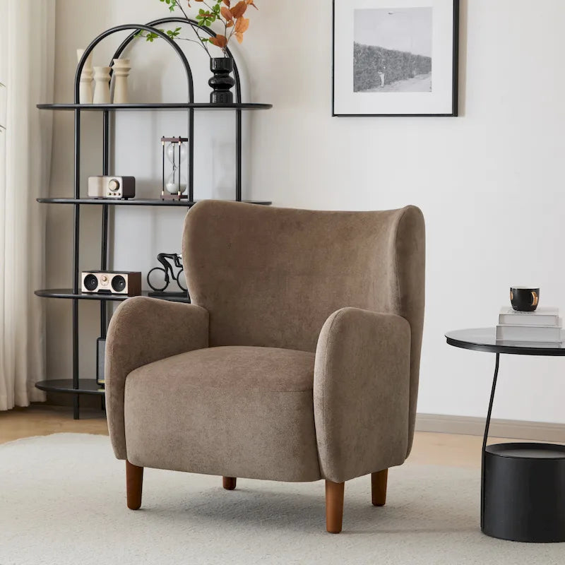 Fauteuil club capitonné avec velours moelleux et pieds en bois massif