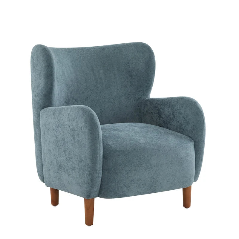 Fauteuil club capitonné avec velours moelleux et pieds en bois massif