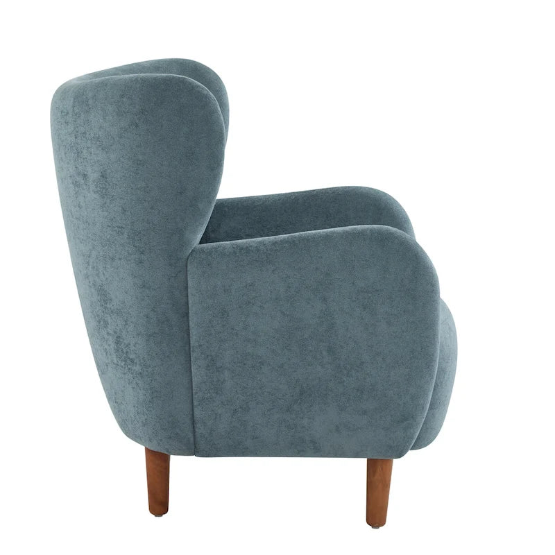 Fauteuil club capitonné avec velours moelleux et pieds en bois massif