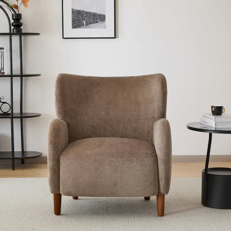 Fauteuil club capitonné avec velours moelleux et pieds en bois massif