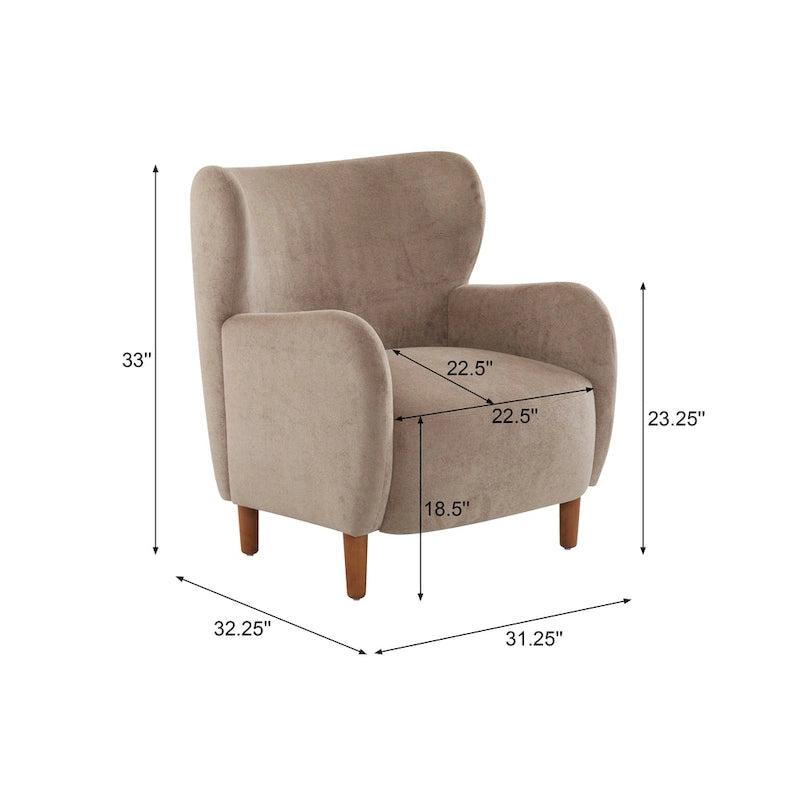Fauteuil club capitonné avec velours moelleux et pieds en bois massif