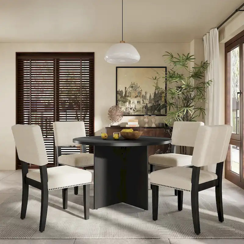 Ensemble de salle à manger moderne de 5 pièces (avec piédestal et chaises rembourrées)