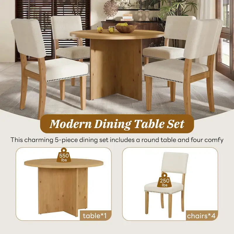 Ensemble de salle à manger moderne de 5 pièces (avec piédestal et chaises rembourrées)