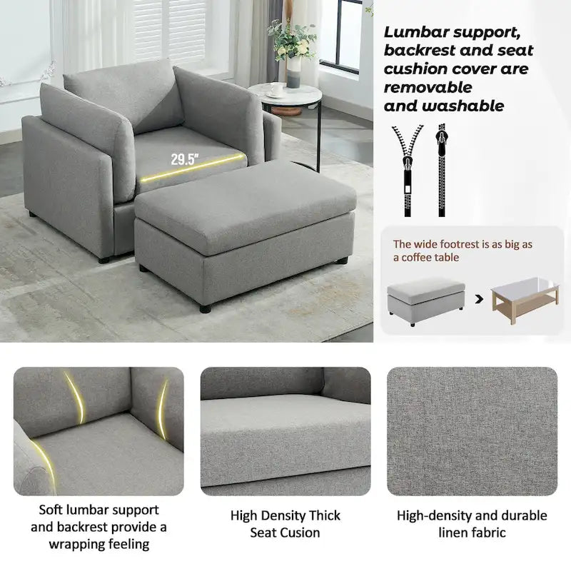 50 fauteuils surdimensionnés avec pouf, chaise d'appoint moderne, support lombaire, canapé de lecture pour chambre à coucher