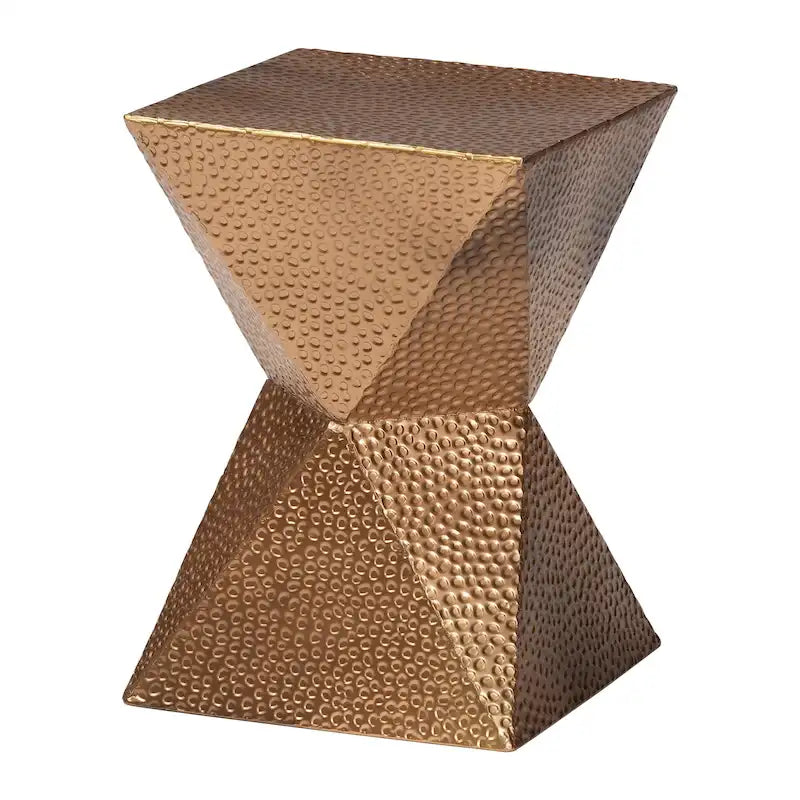 Table d'appoint en métal texturé - Table d'appoint géométrique dorée avec silhouette en sablier pour utilisation intérieure ou semi-extérieure