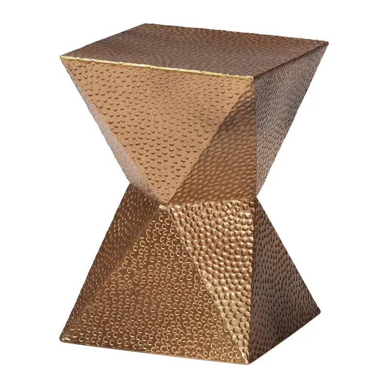 Table d'appoint en métal texturé - Table d'appoint géométrique dorée avec silhouette en sablier pour utilisation intérieure ou semi-extérieure