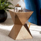Table d'appoint en métal texturé - Table d'appoint géométrique dorée avec silhouette en sablier pour utilisation intérieure ou semi-extérieure