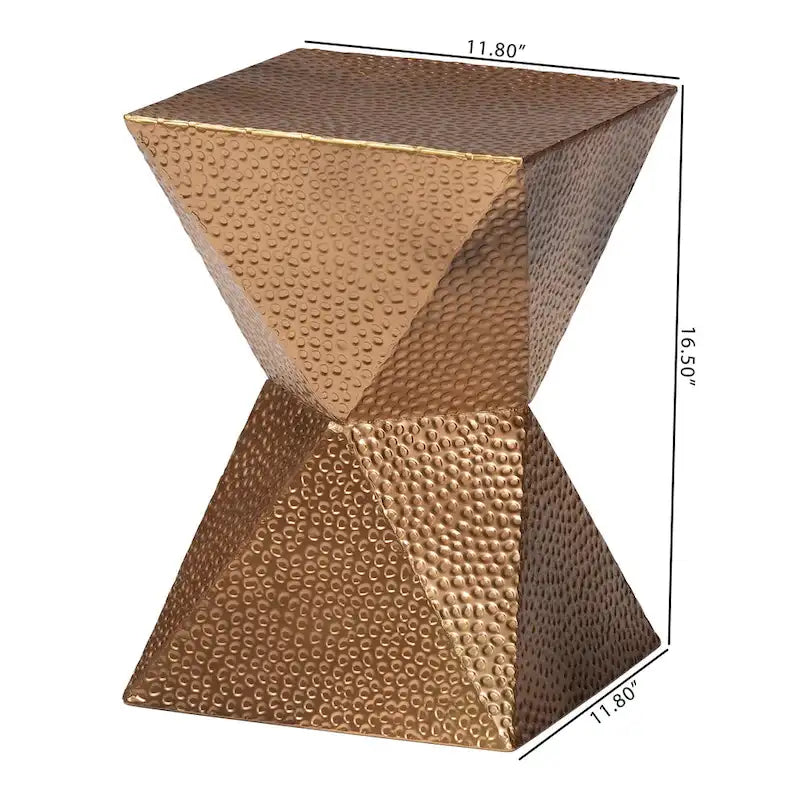 Table d'appoint en métal texturé - Table d'appoint géométrique dorée avec silhouette en sablier pour utilisation intérieure ou semi-extérieure