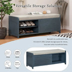 Banc d'entrée avec rangement et coussin, banc à chaussures avec porte coulissante, meuble de rangement pour chaussures pour salon, 39,1 L x 109,9 P x 41,9 H cm