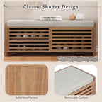 Banc d'entrée avec rangement et coussin, banc à chaussures avec porte coulissante, meuble de rangement pour chaussures pour salon, 39,1 L x 109,9 P x 41,9 H cm