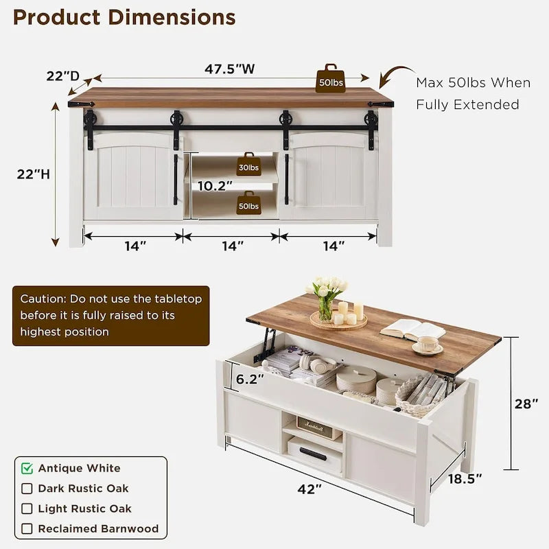 Table basse relevable de style ferme, table basse rustique en bois