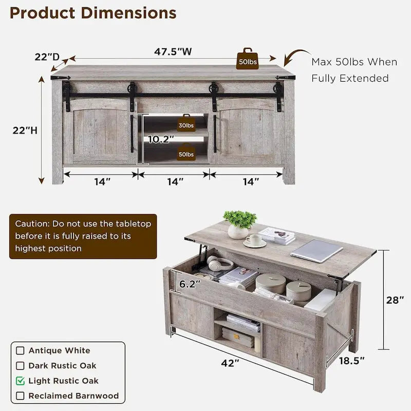 Table basse relevable de style ferme, table basse rustique en bois