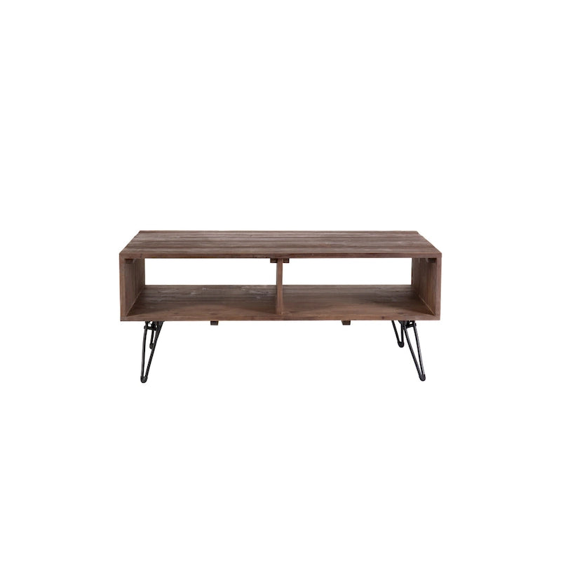 Table basse en bois recyclé avec rangement ouvert et pieds en métal - 23,00 x 42,00 x 18,00
