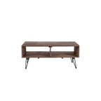 Table basse en bois recyclé avec rangement ouvert et pieds en métal - 23,00 x 42,00 x 18,00