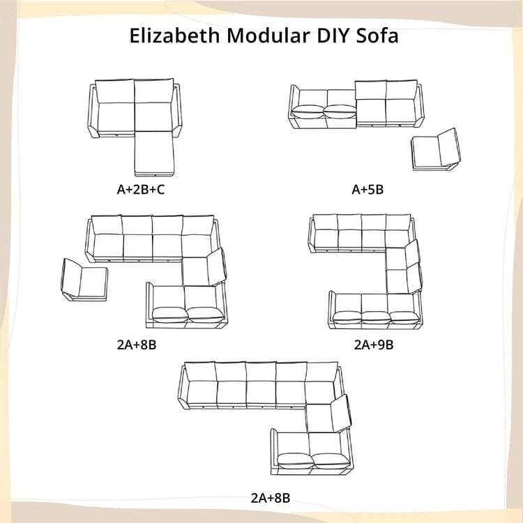 Collection de canapés modulaires modernes convertibles à faire soi-même – Modules pouf central et accoudoirs en option