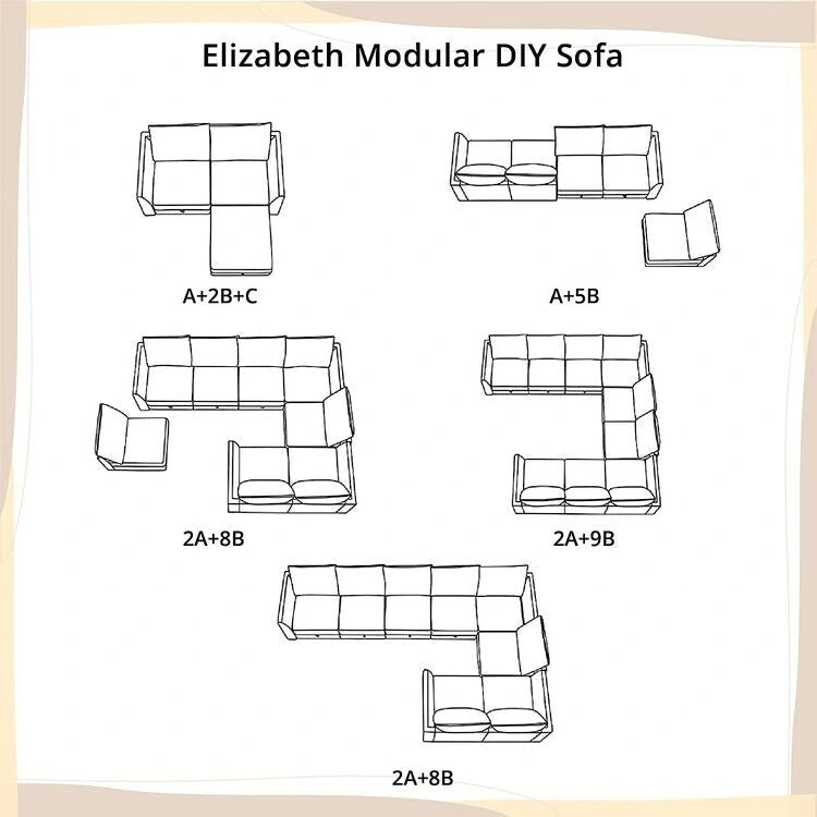 Collection de canapés modulaires modernes convertibles à faire soi-même – Modules pouf central et accoudoirs en option