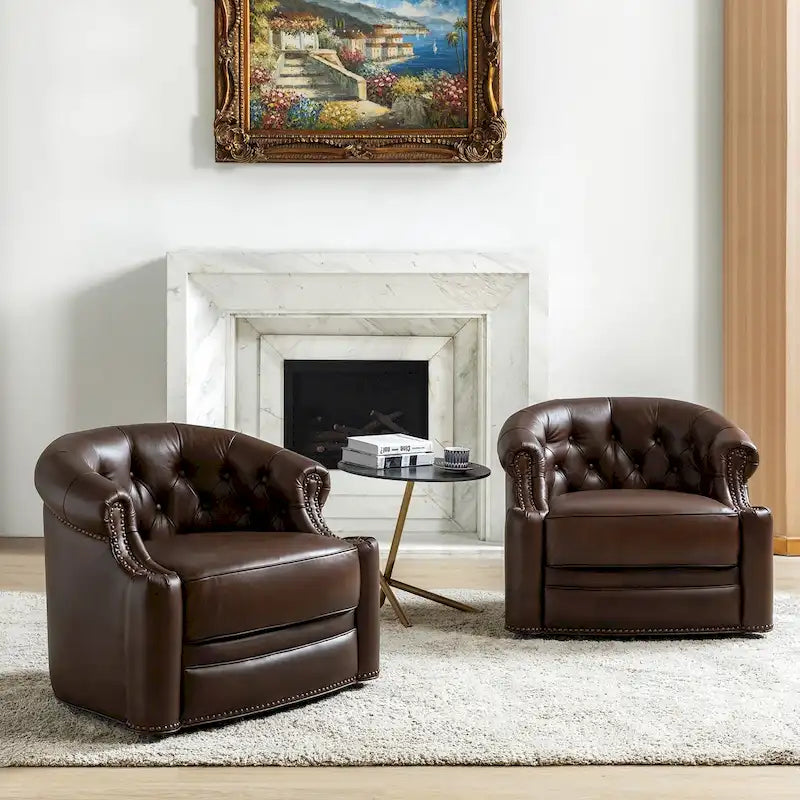 Fauteuils pivotants modernes en cuir véritable (dossiers capitonnés)