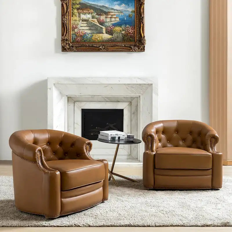 Fauteuils pivotants modernes en cuir véritable (dossiers capitonnés)