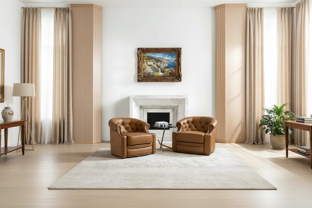 Felipe Modern Genuine Leather Swivel Chair With Tufted Back Set of 2 By HULALA HOME