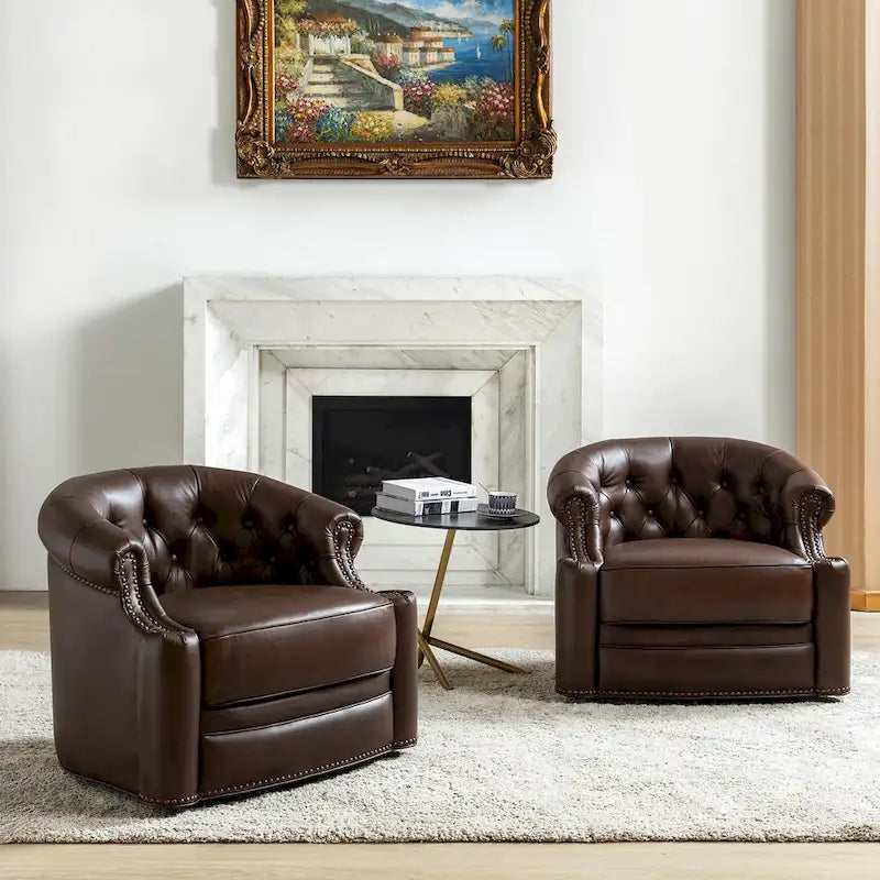 Fauteuils pivotants modernes en cuir véritable (dossiers capitonnés)