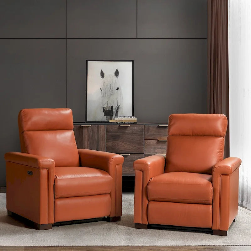 Fauteuil inclinable électrique contemporain et classique en cuir véritable de 34,65 po de largeur avec port USB