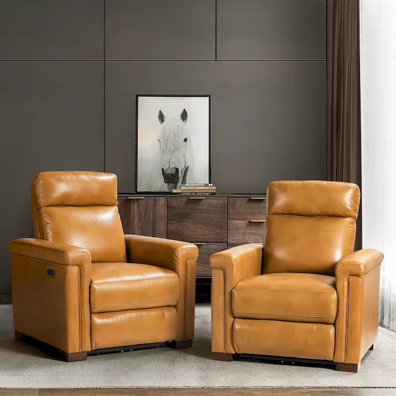 Fauteuil inclinable électrique contemporain et classique en cuir véritable de 34,65 po de largeur avec port USB