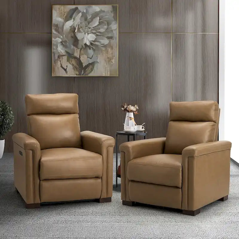 Fauteuil inclinable électrique contemporain et classique en cuir véritable de 34,65 po de largeur avec port USB