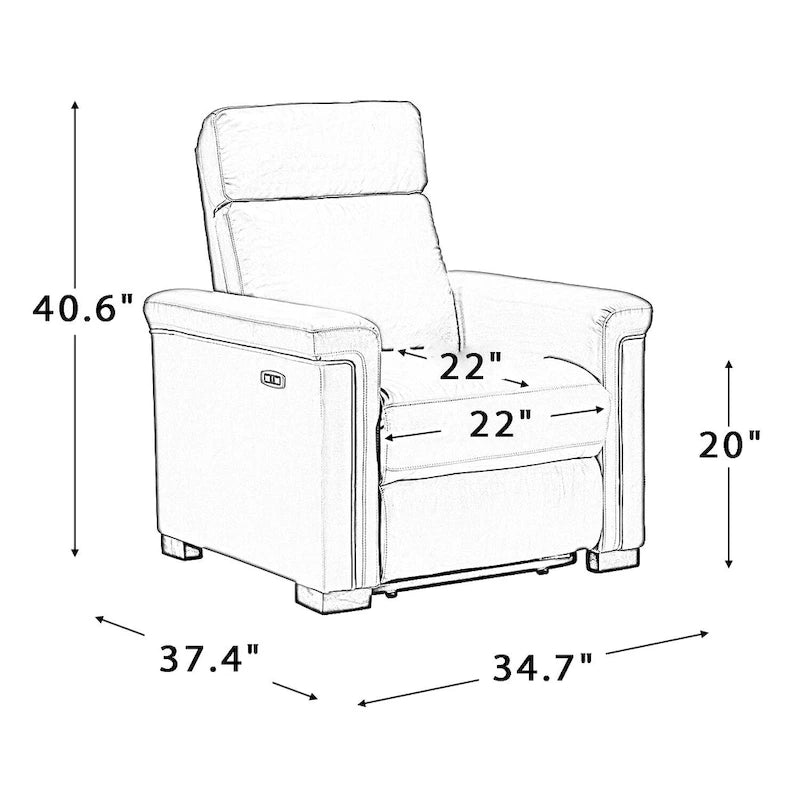 Fauteuil inclinable électrique contemporain et classique en cuir véritable de 34,65 po de largeur avec port USB