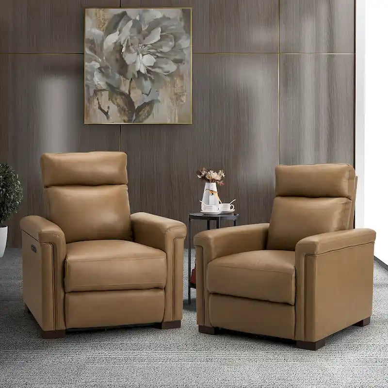Fauteuil inclinable électrique contemporain et classique en cuir véritable de 34,65 po de largeur avec port USB