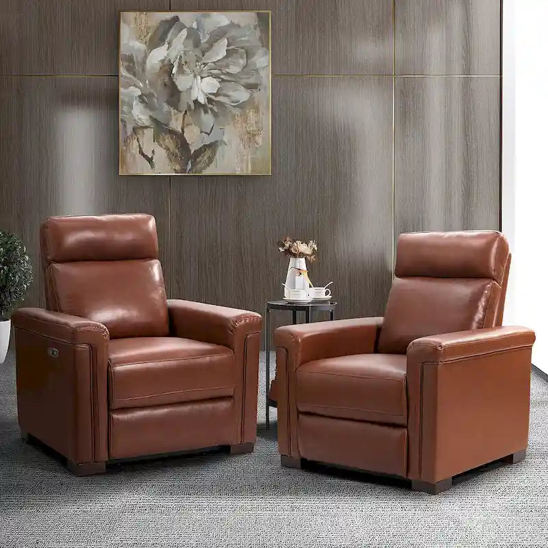 Fauteuil inclinable électrique contemporain et classique en cuir véritable de 34,65 po de largeur avec port USB