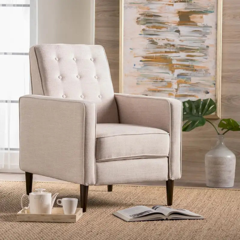 Fauteuil inclinable en tissu capitonné de style moderne du milieu du siècle