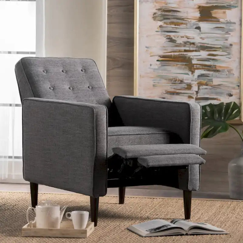 Fauteuil inclinable en tissu capitonné de style moderne du milieu du siècle