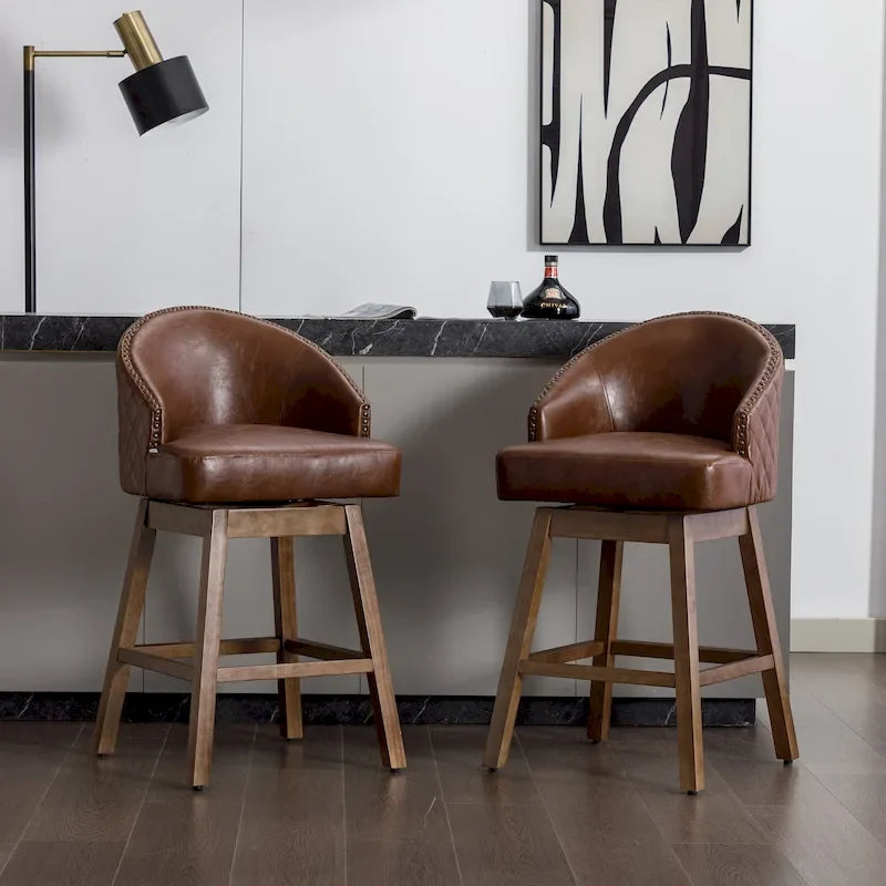 Tabourets de bar pivotants en bois de hauteur comptoir avec repose-pieds