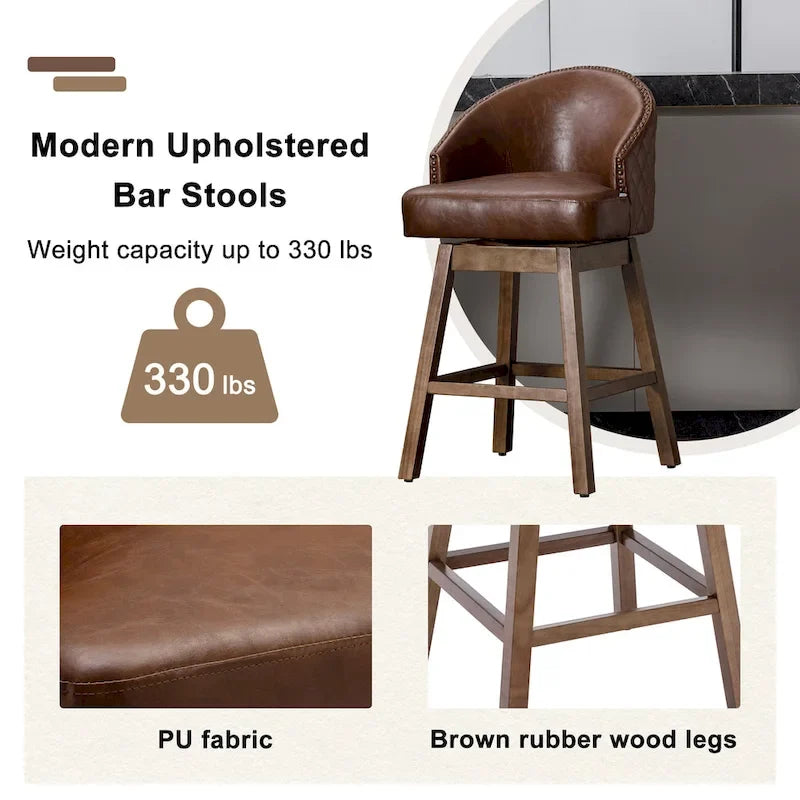 Tabourets de bar pivotants en bois de hauteur comptoir avec repose-pieds
