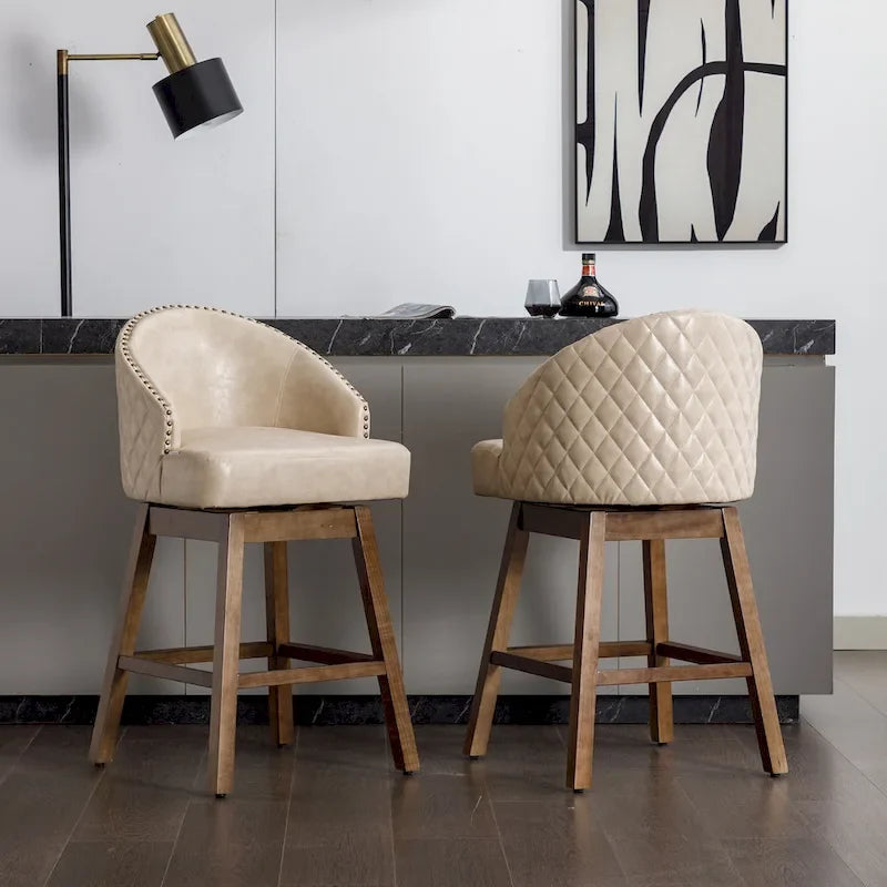 Tabourets de bar pivotants en bois de hauteur comptoir avec repose-pieds