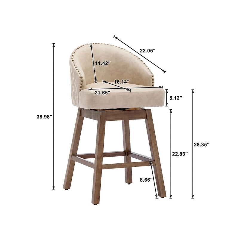 Tabourets de bar pivotants en bois de hauteur comptoir avec repose-pieds