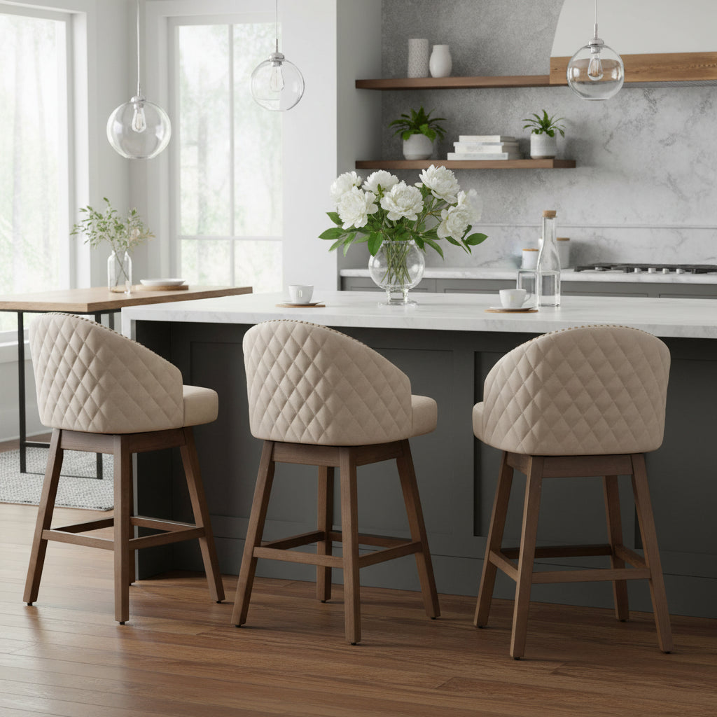 Tabourets de bar pivotants en bois de hauteur comptoir avec repose-pieds
