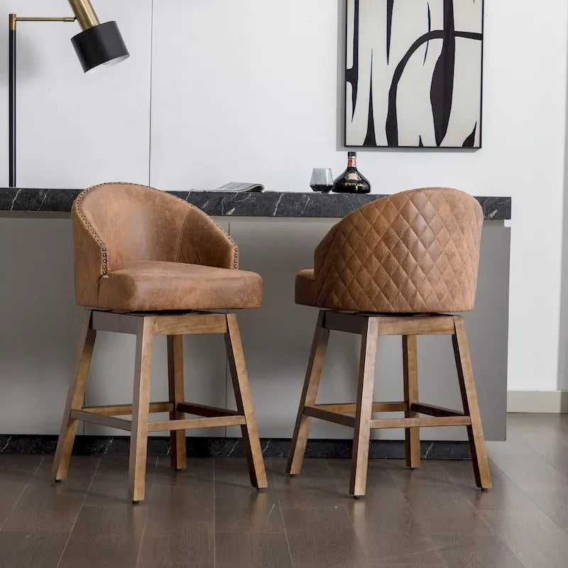 Tabourets de bar pivotants en bois de hauteur comptoir avec repose-pieds