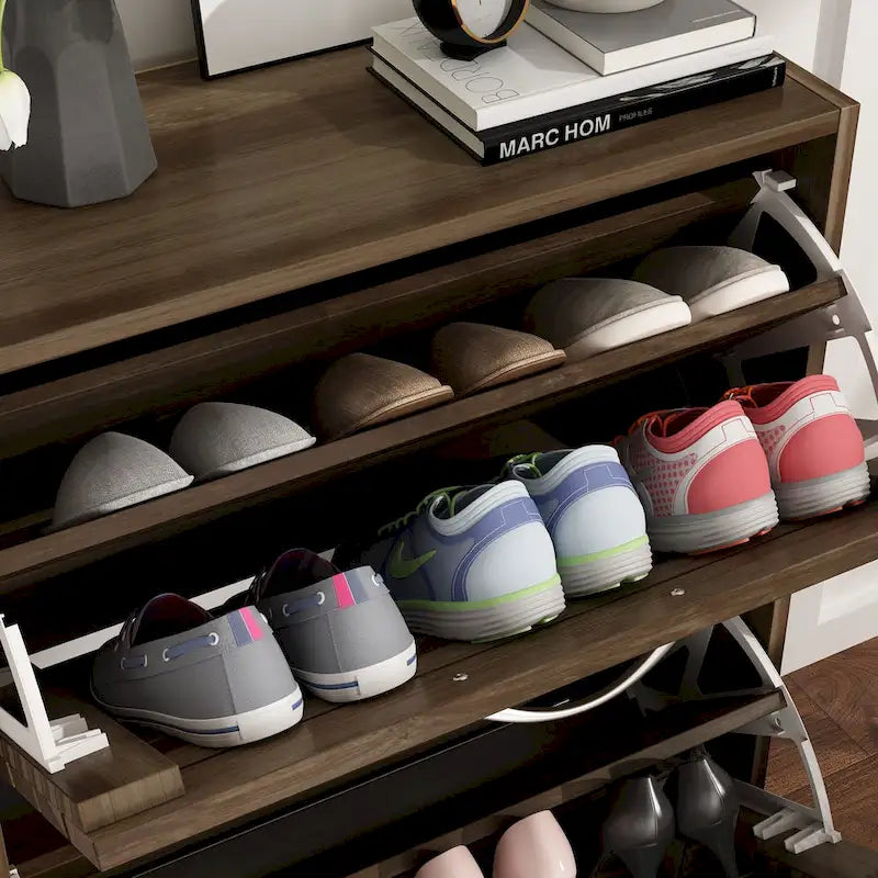 22.4W Meuble à chaussures à deux tiroirs, Organiseur de chaussures à tiroir rabattable