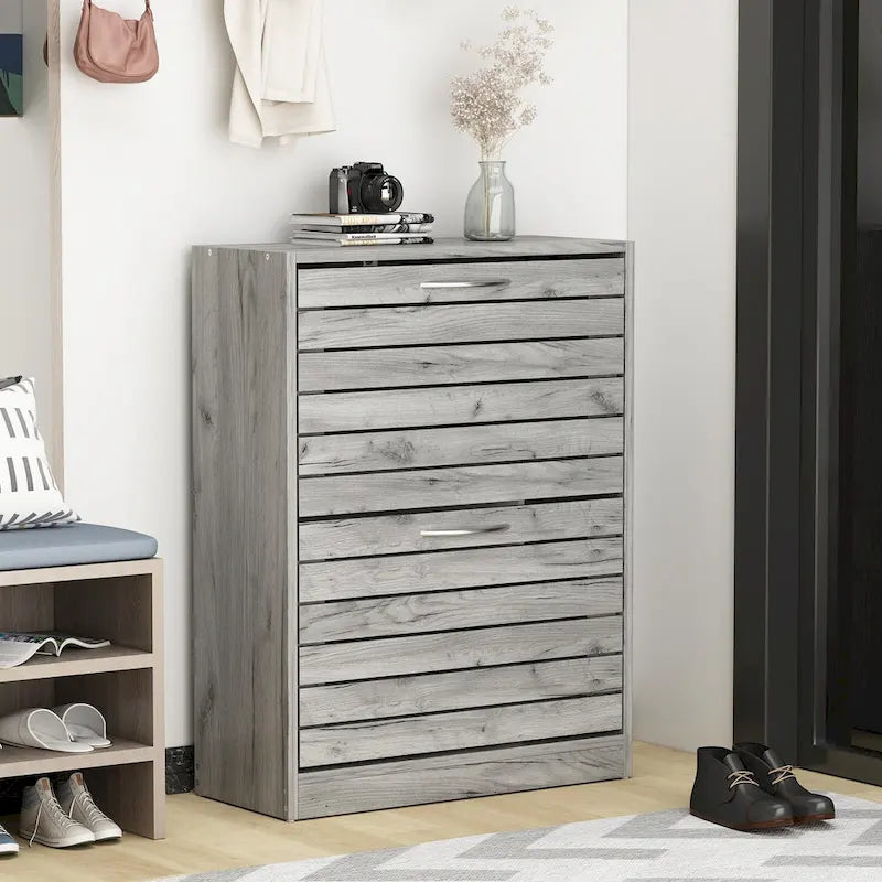 22.4W Meuble à chaussures à deux tiroirs, Organiseur de chaussures à tiroir rabattable