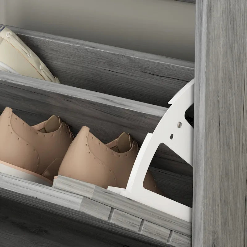 22.4W Meuble à chaussures à deux tiroirs, Organiseur de chaussures à tiroir rabattable