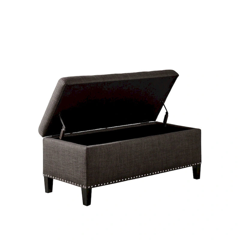 Banc de rangement capitonné en charbon de bois avec dessus à fermeture douce