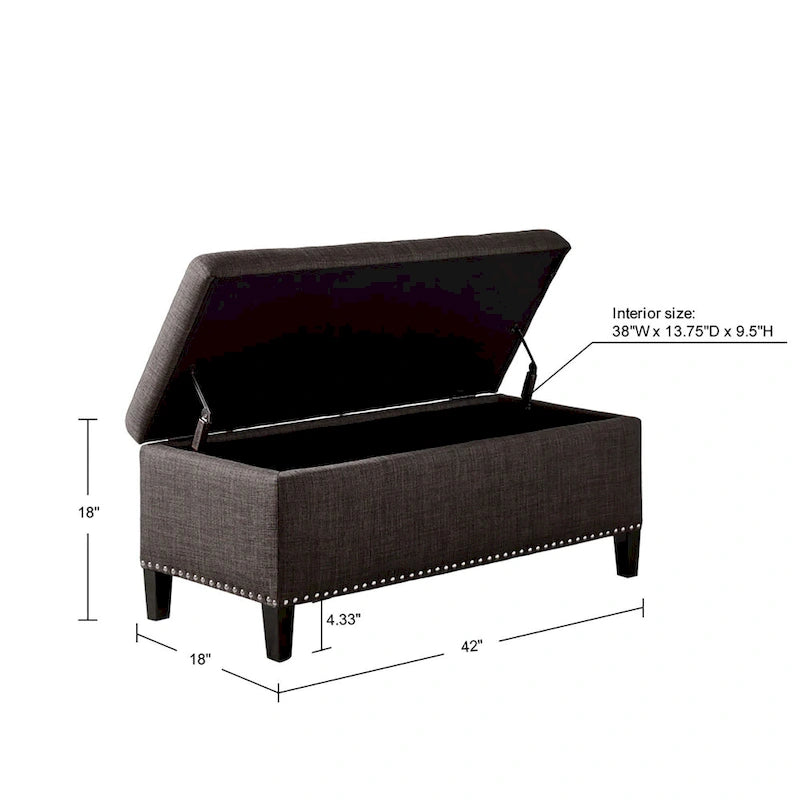Banc de rangement capitonné en charbon de bois avec dessus à fermeture douce
