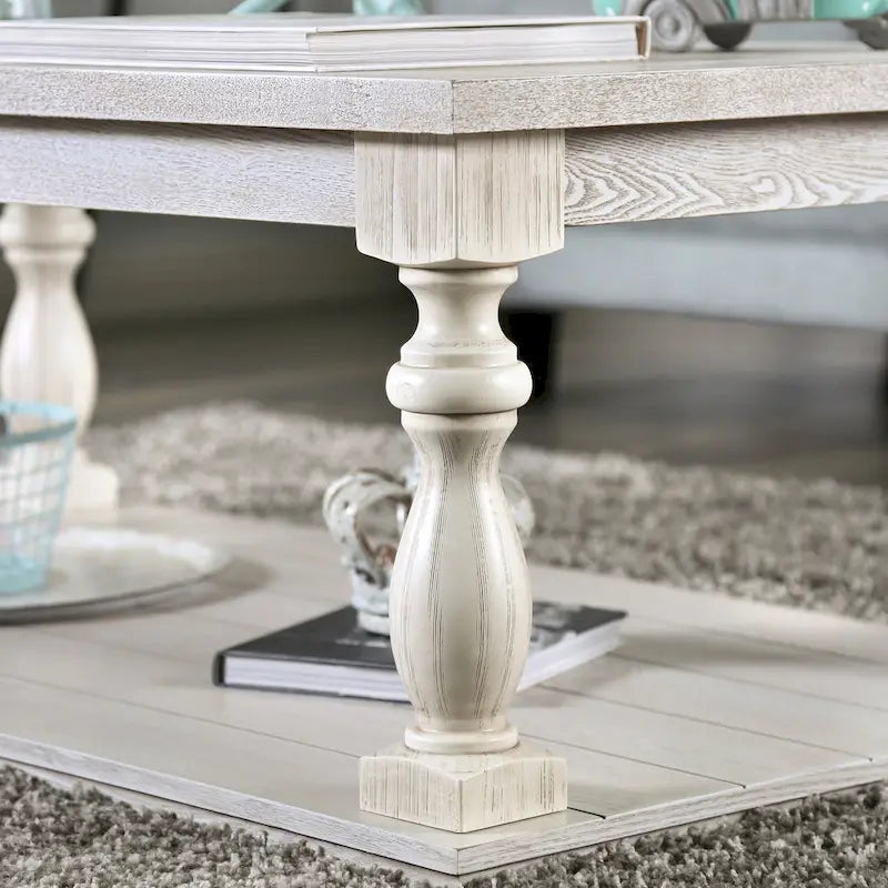 Table basse en bois blanc de style champêtre à niveau unique de 52 pouces